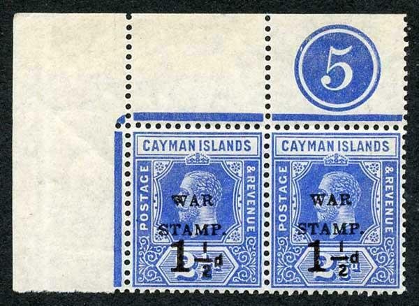 Cayman Is SG53 1.5d on 2.5d Type 14 Plate Pair Stamps U/M (left stamp creased)