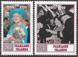 Falkland Islands Scott 524-525 MNH Queen Mother 90th Birthday Set of 1990