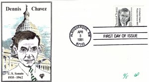 Rare Pugh Designed/Painted Dennis Chavez FDC...4 of ONLY 5 created!