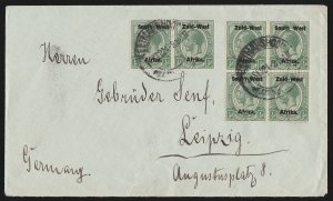 SOUTH WEST AFRICA 1924 Cover franked setting I KGV ½d litho block & pair. 