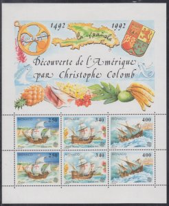 MONACO Sc # 1816a CPL MNH SHEET of 2 SETS, EUROPA 1992, 500th ANN of COLUMBUS