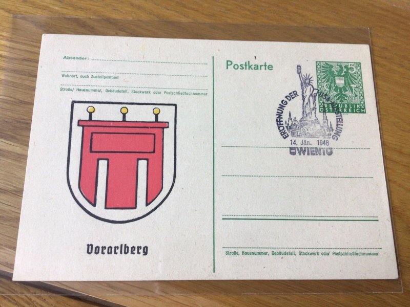 Austria 1946 Statue of Liberty Cancel  stamps Post card Ref 56917