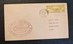 1934 Manchester New Hampshire First Flight Cover to Santa Monica California