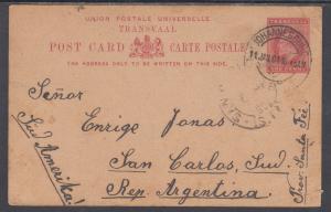 Transvaal H&G 12 used 1902 1p Postal Card, Johannesburg to Argentina