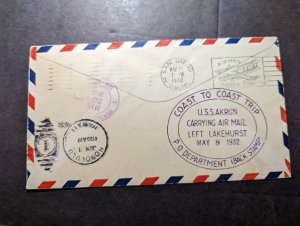 1932 USA USS Akron Zeppelin Airmail Cover Lakehurst NJ to Honolulu HI