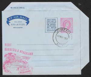 RHODESIA & NYASALAND Aerogramme 6d Queen 1958 Luanshya cancel Fishing Cachet!