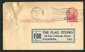 1921 US Postal Card Los Angeles to Pasadena Flag Studio Goodyear Factory Deaf Cl