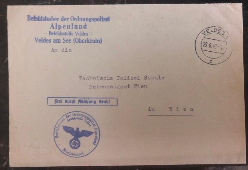 1942 Bled Slovenia Germany Cover SS Feldpost To Technical Police Vienna