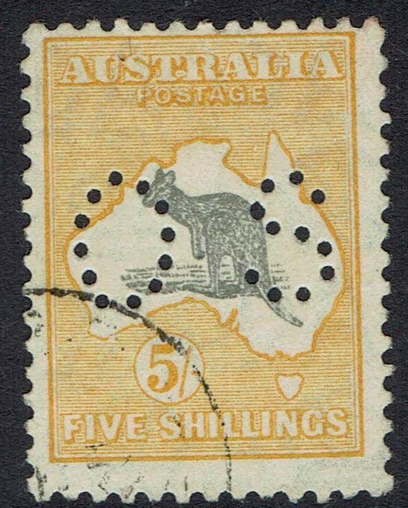 AUSTRALIA 1929 KANGAROO OS 5/- SMALL MULTI WMK USED