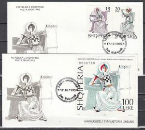 Albania, Scott cat. 2484-2486. Composer Jan Kukuzeli issue. 2 First day covers.