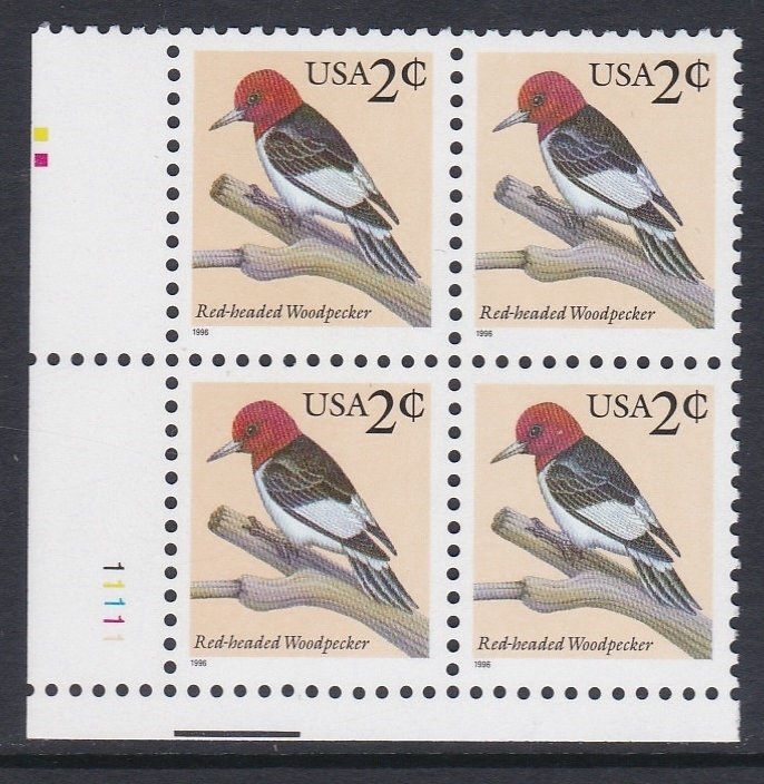 3032 Red-headed Woodpecker Plate Block MNH