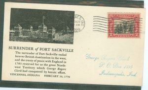 US 651 1929 2c George Rogers Clark/Battle of Vincennes on an addressed FDC with a Floyd Shockley cachet