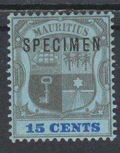 MAURITIUS 1900 ARMS SPECIMEN 15C WMK CROWN CA