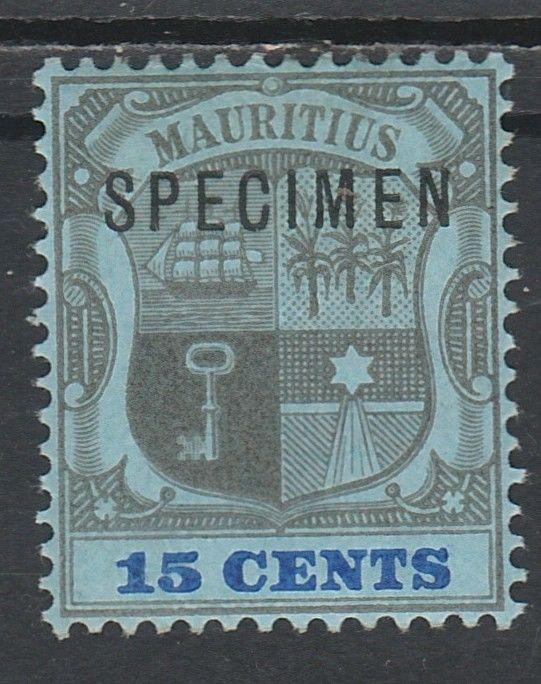 MAURITIUS 1900 ARMS SPECIMEN 15C WMK CROWN CA