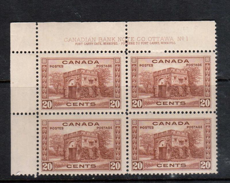 Canada #243 Very Fine Never Hinged Plate #1 UL Block