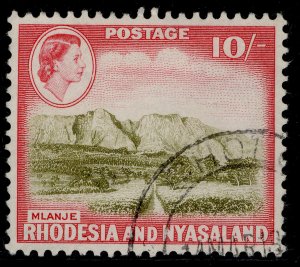 RHODESIA & NYASALAND QEII SG30, 10s olive-brown & rose-red, FINE USED. Cat £26.