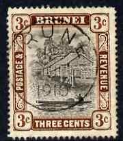 Brunei 1907-10 River Scene 3c grey-black & chocolate ...