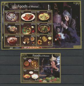 BHUTAN, FOOD  2 SOUVENIR SHEETS, MNH	