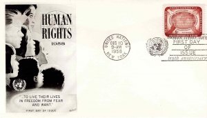 United Nations 1958 FDC Sc 68 Human Rights UN New York Fleetwood Cachet