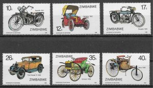 Zimbabwe 535-540 MNH Set of 1986 Motorcycles, Automobiles, Cars