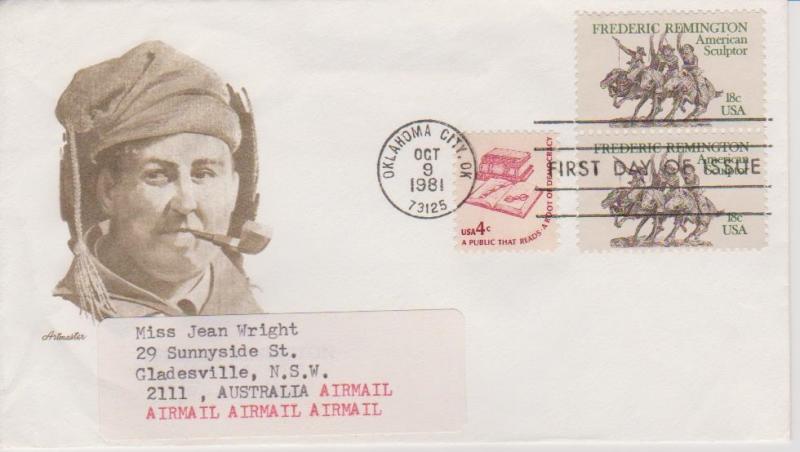 USA 1981 Remington First Day Cover to Australia