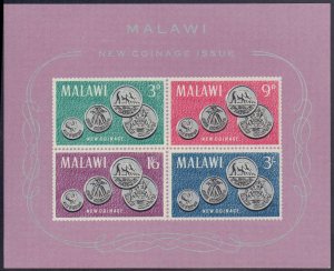 Malawi #25a, Complete Set, S/S Only, 1965, Coins, Never Hinged