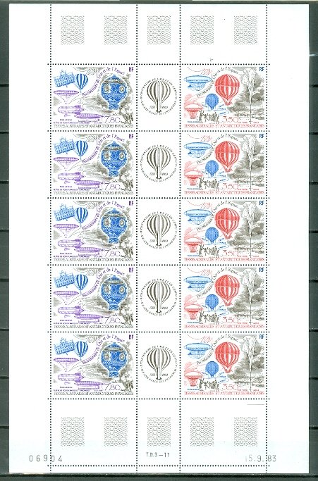 FRENCH  SOUTH ANTARCTIC BALLOONS #C81-82 UNFOLDED SHEET of 10...MNH...$50.00