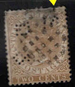 Straits Settlements Scott 10 Perfin  1867 Queen Victoria CC wmk Faulty Filler