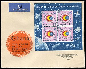 Ghana 166a, FDC, International Quiet Sun Year souvenir sheet