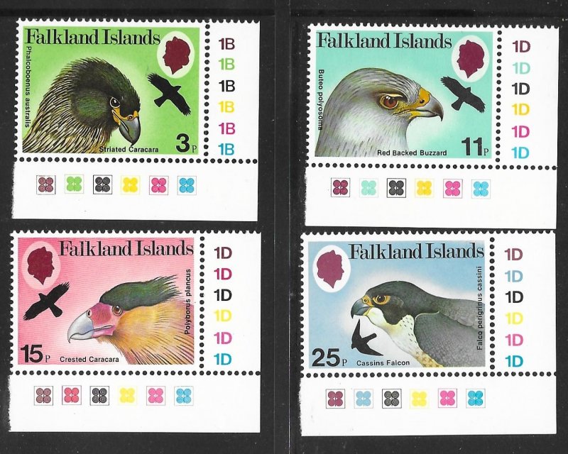 Falkland Islands 306-309: Raptors, ERROR watermarks, MNH, VF