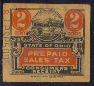 Ohio Prepaid Sales Tax Consumer's Receipt 2 Cent Used