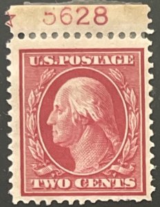 Scott #375 1910 2¢ Washington SL WM flat plate perf 12 unused HR plate # single