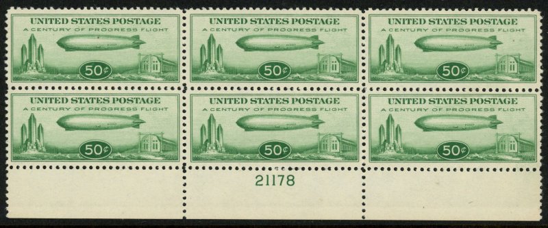 USA Scott#C18, Bottom Plate Block of 6, Mint LH SCV $475 (53879)