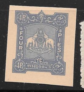 India Travancore-Cochin postal card: 2p Elephants, M, VF