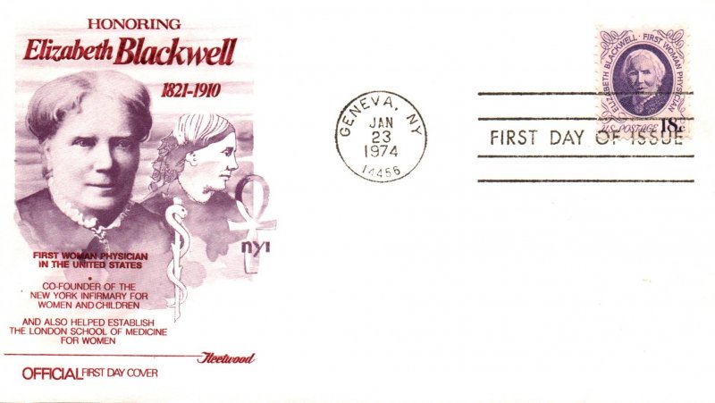 US 1399 Elizabeth Blackwell Fleetwood U/A FDC