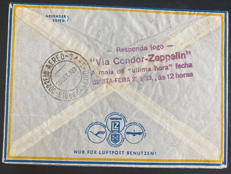 1933 Berlin Germany Graf Zeppelin LZ 127 Flight Cover To Rio De Janeiro Brazil