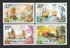 SE)1975 BARBUDA  FROM THE BOAT SERIES, BATTLE OF THE SAINTS, 4 STAMPS MNH