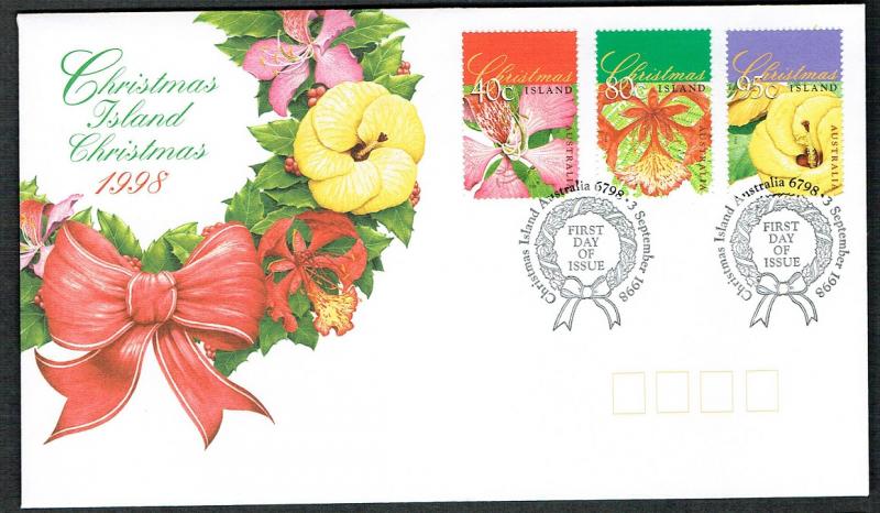 Christmas Is. Flowering Trees Christmas 3v issue 1998 FDC SG#463-465