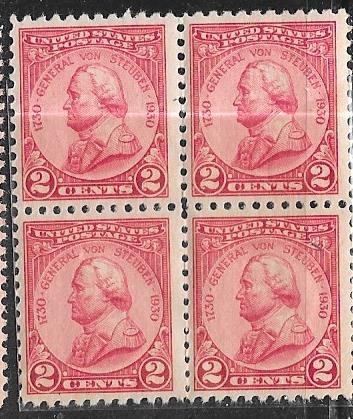 US#689 2c carmine rose General von Stuben block of 4 (MNH) CV $3.00