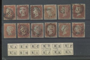 GB QV 1841 1d Plate 87 the complete R row used showing the recut letter R