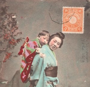 JAPAN Postcard View-Side 1905 French *PAQUEBOT* Cancel MOTHER & BABY PPC MA368