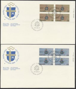 1984 #1030-1031 Papal Visit FDCs, UR Plate Blocks, CPC Cachets