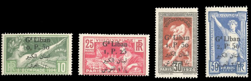 Lebanon #45-48 Cat$130, 1924 Surcharges, set of four, hinged