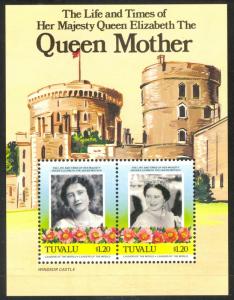 TUVALU 1985 $1.20+$1.20 QUEEN MOTHER'S 85th Birthday Souvenir Sheet Sc 315 MNH