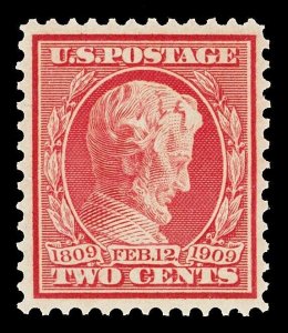 Scott 369 1909 2c Lincoln Blue Paper Issue Mint VF OG NH Cat $300