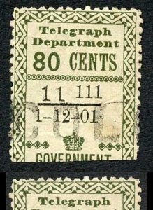 Ceylon Telegraph SGT138 80c Olive Variety Breck in Top Left Frame Line 1.12.01