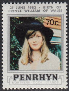 Penrhyn 1982 MH Sc #202a 70c Diana O/P Birth of Prince William 21 June 1982