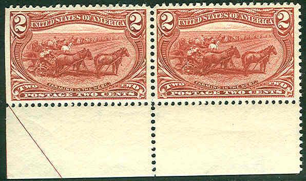 US #286 2¢ copper red, Margin Pair, og, LH, VF