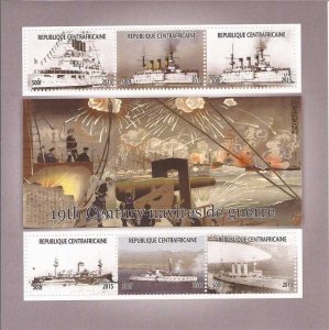 Central Africa - 2015 19th Century Warships - 6 Stamp Sheet 3H-989