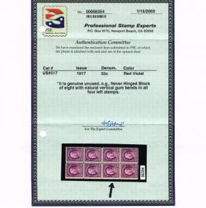 EXCELLENT SINGLE GENUINE SCOTT #517 FINE MINT OG NH PSE CERT 1917 50¢ RED VIOLET